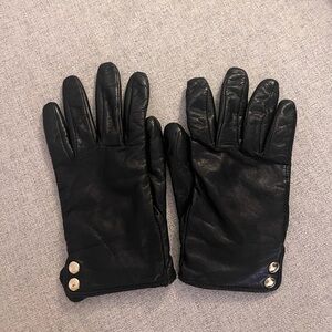 Club Monaco Black Leather Gloves with Silver Accents